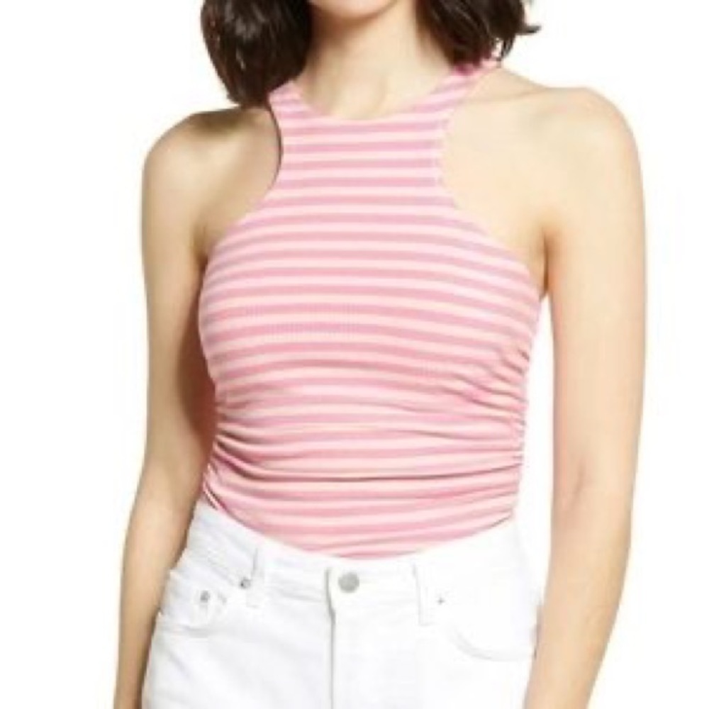 127- AFRM from Revolve NWOT Pink & Tan Sleeveless Ruched Top, Size Medium